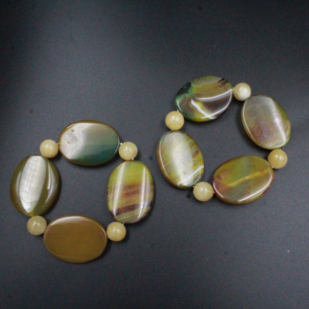 DTR JAY KING YELLOW STRIPES AGATE STONE STRETCH BRACELET